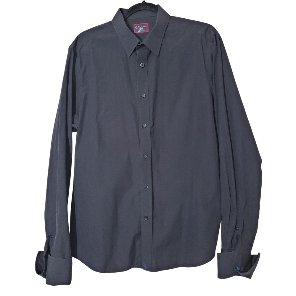 UNTUCKit Mens Large Slim Fit Black Button Down Shirt 100% Cotton Barrel Cuff